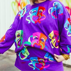 ❌SOLD❌Queen of Sparkles - Purple Multi Mardi Gras Mask Sweatshirt - Size Medium